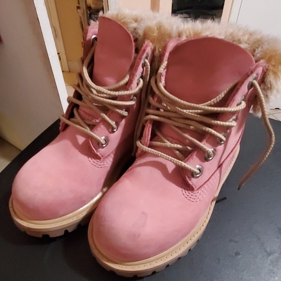 pink fur timberland boots